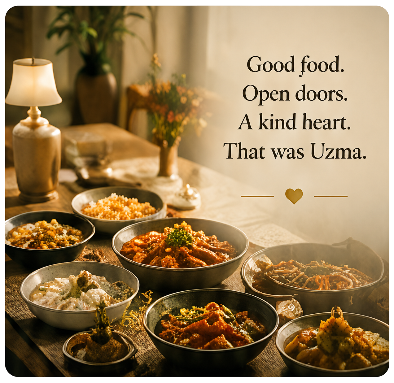 Food prepared in Uzma's kitchen